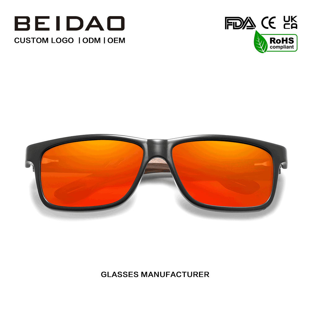 Suunnittelija Walnut Frame Red polarized aurinkolasit Custom logo